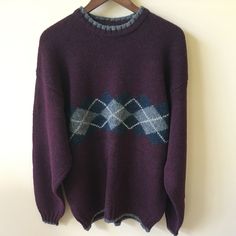 Vintage Nwot Wool Sweater In Size L. Since The Style Is Loose Fitting, It Could Fit Xl As Well In My Opinion. Never Been Worn. Great Quality And Extra Thick. Purple Sweater Outfit Men, Grandpa Sweater Aesthetic, Purple Sweater Outfit, Grandpa Fashion, Oc Fashion, Sweater Outfits Men, Dr Wardrobe, Manly Stuff, Hogwarts Dr