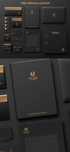 black and gold stationery mockup with golden accents