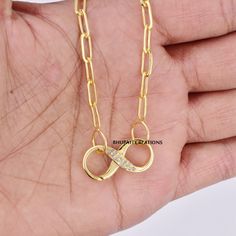 "14k Yellow gold Vermeil infinity Push Lock, Pave Diamond Push Lock Necklace, 925 silver Diamond infinity Necklace Jewelry So here we are present our handmade designer lock for those who wear bracelets or necklaces. It is very easy to use & sometimes we just need the lock to cover our necklace or bracelets. It looks simply adorable even it's too shiny..this lock suitable for all your necklaces or bracelets. The lock design is attractive as it looks.. We give you higher quality at the best pr Infinity Cable Chain Jewelry Gift, Infinity Necklace With Lobster Clasp As Gift, Gold Infinity Jewelry Tarnish Resistant, Gold Infinity Jewelry For Anniversary, Tarnish Resistant Infinity Jewelry As Gift, Tarnish Resistant Gold Infinity Jewelry, Dainty Gold Infinity Necklace, Gold Infinity Necklace For Gift, Gold Plated Infinity Jewelry As A Gift