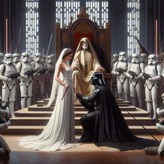 star wars scene with stormtroopers and bride