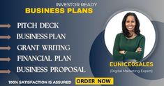 a business plan with an image of a woman in green shirt and black pants on the cover