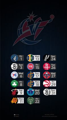 the wizard's logo is displayed on a black background with many different sports logos