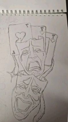 a drawing of a man's face with playing cards in front of him