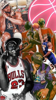 a collage of the chicago bulls and basketball players