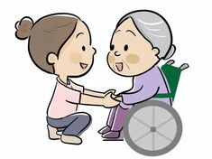 an elderly woman in a wheel chair shaking hands with another person who is sitting down