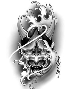 Japanese Masks Tattoos, Yakuza Mask, Japanese Mask Tattoo Design, Japanese Oni Mask Tattoo, Hanya Mask Tattoo Design, Oni Mask Tattoo Design, Hannya Maske Tattoo, Tattoo Yakuza, Tato Geisha