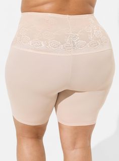 Meant to be worn under anything (try them under your favorite dresses! ), the tonal lace waistband sits high on your waist for smoothing purposes. The silky microfiber shorts have a second-skin fit, holding you in and lifting you up. Matching style(s): Search 10489422 High waist. Lace trim. Prevents leg chaffing. CONTENT + CARE Nylon/spandex. Wash cold; line dry. Imported plus size shorts. SIZE + FIT Model is 5'8”, size 1. 7. 5” inseam. The best plus size women's microfiber high-rise short 360° Pink Biker Shorts, Thigh Rub, Chub Rub, Short Legs, Tights Outfit, Under Dress, Plus Size Shorts, Matches Fashion, High Rise Shorts