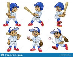 a cartoon baseball player with different poses