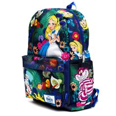 WondaPop Disney Nylon Backpacks are known for their whimsical Disney prints and designs. This beautiful, colorful backpack features bright lifelikeimages of Alice in Wonderlandincluding appearances from the Mad Hatter, the Cheshire Cat and the White Rabbit. The bag hasfabric straps for putting pins on. Themed Multicolor Backpack For Theme Park, Disney Backpack For Theme Park And Back To School, Disney Character Print Backpack, Cute Multicolor Backpack For Disney Trips, Back To School Backpack For Disney Fan Events, Disney Style Standard Backpack, Disney Backpack For School, Disney Themed Standard Backpack For Theme Park, Disney Character Print Standard Backpack