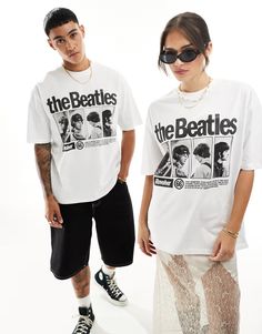 ASOS DESIGN unisex oversized license band T-shirt with The Beatles print in white | ASOS The Beatles T Shirt, Beatles T Shirt, With The Beatles, Beatles Shirt, Beatles Tshirt, Converse Chuck Taylor White, T Shirt Oversize, Jumpsuit Shorts Rompers, Design T Shirt