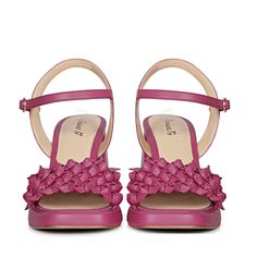 This new season Saint Joy block heel is crafted from a fuxia color premium leather in a woven design with a leather covered block heel. Its comes with an adjustable buckle fastening for a perfect fit. leather lining and padded leather insole for natural comfort and breathability. An open and square toe, tunit sole make these sandals really stylish and comfortable. Brand Name - SaintG Closure - Buckle Fastening Strap Upper - Hand Woven Leather Lining - Leather Insole - Leather Sole - Tunit Heel H Formal Woven Leather Heels With Block Heel, Evening Heels With Intrecciato Weave, Summer Synthetic Woven Leather Heels, Leather Heels With Intrecciato Weave And Open Heel, Spring Woven Leather Heels, Pink Block Heels With Leather Sole, Spring Open Toe Heels With Intrecciato Weave, Intrecciato Weave High Heels For Evening, Leather Open Toe Heels With Intrecciato Weave