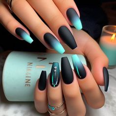 Dark Beach Nails, Black And Blue Nails Design, Baby Blue And Black Nails, Modern Nail Designs, Boss Nails