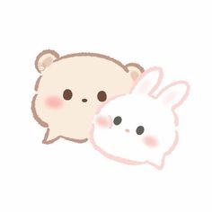 a white bear and a brown bunny face to face with each other on a white background