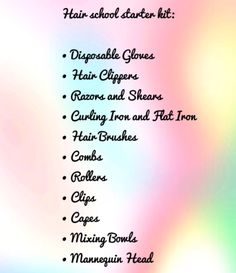 Hair Stylist Supply List, Cosmetology School Must Haves, Cosmetology School Supply List, Cosmetology Must Haves, Hair Salon Equipment Checklist, Cosmetology School Notes, Cosmetology School Tips Student, Hair School Cosmetology, Cosmetology Classroom