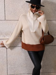 Casual meets comfy in the Mind At Ease Knit Half Zip Pullover Sweater in beige, cream & brown contrast colors that features a zipper closure! Size Guide: Ambre is 5’2” tall, and has a 33.2” bust, 24.5”waist, & 36.7” hips. She is wearing a S / US 4 / AU 8. This sweater is true to size. Feature: Zip closure. Relaxed fit. Bump friendly Material: 85% Acrylic, 15% Polyester. Care Instructions: Machine wash / Cold hand wash. Beige Half-zip Sweater, Beige Half-zip Sweater For Winter, Beige Half-zip Winter Sweater, Beige Half-zip Outerwear For Fall, White Half-zip Sweater With Zipper Closure, Winter Beige Half-zip Sweater, Knit Half Zip, Autumn Outwear, Color Blocking Outfits