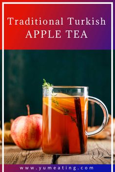 traditional turkish apple tea in a glass mug