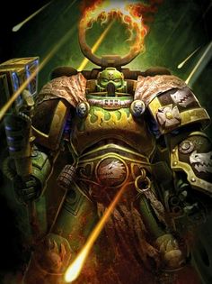 a warhammer book cover with an image of a man in armor