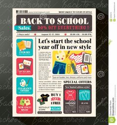 the front page of a newspaper or magazine with an image of school supplies on it