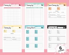 the printable planner is shown in three different colors