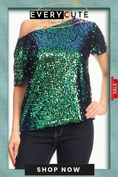 One Shoulder Sequin Top Glam And Glitz, Sequin Design, Sequin Top, Dark Denim, Night Out, Sequin, One Shoulder, Shop Now, Women's Top