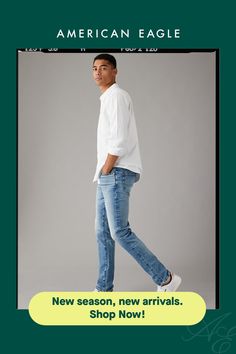 EasyFlex/The authentic denim look you want with just enough flex for all-day comfort./Comfortable and never loses its shape/Medium wash Slim Straight Jeans, American Eagle Outfitters, American Eagle, Women Jeans, Shop Now, Slim Fit