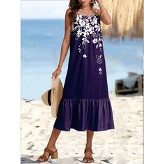 Season:Summer; Fabric:Polyester; Sleeve Length:Sleeveless; Gender:Women's; Style:Bohemia; Occasion:Vacation; Fit Type:Loose Fit; Dresses Type:Cami Dress; Pattern:Floral; Design:Ruffle Hem; Neckline:Strap; Front page:FF; Listing Date:03/26/2024; Bust:null; Fit US Size:null; Fit UK Size:null; Fit EU Size:null; Dress Length Type:Maxi Dress; Print Type:Print Sleeveless Sundress For Summer, Sleeveless Summer Fashion Dress For Outings, Floral Print Sleeveless Dress For Beach Vacation, Summer Sleeveless Dress With Ruffles For Beach Season, Summer Flowy Sleeveless Dress For Beach Season, Bohemian Sleeveless Ruffled Dress For Vacation, Flowy Summer Sleeveless Dress For Beach, Flowy Sleeveless Summer Dress For Beach Season, Bohemian Sleeveless Dress With Ruffles For Vacation