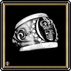 Our Biker Crowned Skull Ring will put a hunk of biker metal on your finger. Plenty of great things are around this fine designed ring. One of our finest and best carved rings of this style. Very well made and completely handcrafted. Just perfect for those into heavy custom biker skull pieces. Nothing finer in a crowned skull ring. Pure quality in a tough stand out piece!  Metal is .925 Sterling Silver Sizes 8, 8.5, 9 US Ring Top Measure Is 21mm x 21mm  We can also craft this in Gold if you like! Black Metal Skull Ring Symbolic Style, Symbolic Black Metal Skull Ring, Vintage Black Metal Skull Ring, Collectible Symbolic Black Skull Ring, Black Punk Skull Ring Collectible, Black Punk Style Skull Ring Collectible, Black Biker Style Ring As Gift, Punk Skull Ring For Biker Events, Black Gothic Skull Ring For Streetwear