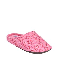 Slide on these fleece clog slippers for an instant dose of cozy comfort. Fleece upper with terry cloth liningCushioned insoleEVA outsoleMachine washable Cozy fleece clog slippers available in sizes M(6.5-7.5), L(8-9), XL(9.5-10.5), XXL(11-12) W | Wide Width Women's The Carita Clog Slipper by Comfortview in Pink Heart (Size L W) Wedge Dress Shoes, Platinum Credit Card, Clog Slippers, Pink House, Disney Shop, Sneaker Dress Shoes, Sweater Collection, House Shoes, Slide On