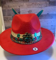 Christmas rhinestone hat. Winter Party Fedora Costume Hat, Winter Party Fedora With Brim, Winter Party Wide Brim Fedora, Chic Winter Party Fedora With Wide Brim, Wide Brim Winter Party Fedora, Wide Brim Fedora For Winter Party, Womens Fedora Hat, Rhinestone Hat, Womens Fedora