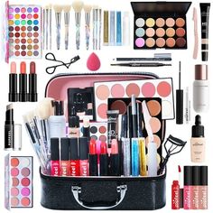 FantasyDay Pro Makeup Gift Set will surprise you with countless combinations of colours and high quality products, from eyeshadow, highlighters, nail polish, professional brushes and even manicure tools! Whether beginner or already a makeup expert, this vanity case is an excellent choice for home use, salons or for making sure you look impeccable during your travels and vacations! Features: Individual container for each color. Suitable for a variety of skin tones; Convenient to use, more easily Eyebrow Concealer, Make Up Kits, Vibrant Makeup, Complete Makeup, Lipstick Brush, Lipstick Palette, Full Makeup, Gift Makeup, Makeup Gift Sets