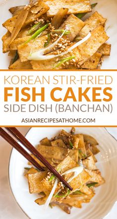 korean stir - fried fish cakes side dish with chopsticks on the side and in front