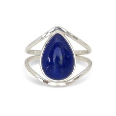 This split band ring features a teardrop Lapis Lazuli cabochon set in a fine silver bezel.  It is set within a sterling silver split band.  The band is facet hammered to catch the light nicely.   This ring looks beautiful on! If you would prefer it in 14k gold fill, I can do that instead, just message me! Stone Dimensions: 10X14 mm Stone: Lapis Lazuli Metal: Sterling Silver Ring Double Band, Lapis Lazuli Ring, Blue Band, Blue Stone, Fine Silver, Rings Statement, Sterling Silber, Band Ring, Lapis Lazuli