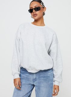 Charlotte Crewneck Sweatshirt Grey White Crewneck Outfit, Crew Neck Outfit, Crewneck Outfit, Baby Crop Top, White Crewneck, Winter Hoodies, Sweaters Online, Grey Sweatshirt, Princess Polly