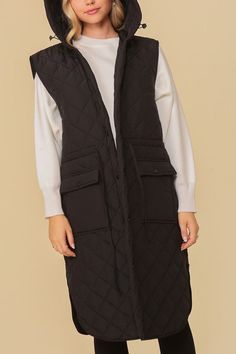 A versatile and stylish addition to your wardrobe that brings a blend of comfort and fashion. This sleeveless, oversized vest features a hooded design for a touch of urban flair. The button-down front adds functionality and style, while the adjustable waist tie provides a customizable fit that flatters your figure. Complete with front pockets, this vest jacket offers convenience and a chic look. Style: Cozy Print / Pattern: Solid Silhouette: Vest Fit: Relaxed Embellishment: Front pockets Neck Li Hooded Solid Color Vest For Spring, Oversized Sleeveless Casual Outerwear, Casual Oversized Sleeveless Outerwear, Fall Vest With Detachable Hood, Casual Fall Vest With Detachable Hood, Casual Hooded Vest Outerwear, Trendy Cold Weather Vest Outerwear, Fall Sleeveless Vest With Detachable Hood, Trendy Vest For Cold Weather