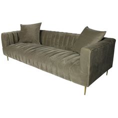 Transform your home's interior with this luxurious 90-inch gray brown velvet sofa and toss pillows with gold legs. This solid color standard is made from sturdy and resilient velvet that has a warm and rich look and is a super soft and comfortable to the touch. Solid colors give you lots of decorative options and are easy to work into your decor scheme. Track arms offer a comfy place to rest. The tufted stitching pattern adds visual interest and fine designer detailing. Gold metal legs effortles Grey Velvet Sofa, Gold Sofa, Gold Legs, Small Space Living Room, Stove Fireplace, Living Room Bookcase, Convertible Sofa, Grey Velvet, Living Room Sectional