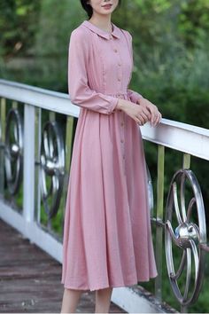 Casual Pink A-line Maxi Dress, Casual Pink Linen Dress For Spring, Pink A-line Casual Maxi Dress, Pink A-line Maxi Dress, Modest Pink Midi-length Dress, Modest Pink Midi Length Dress, Pink Long Sleeve Linen Dress For Spring, Modest Pink Midi Dress For Summer, Pink Linen Midi Dress For Spring