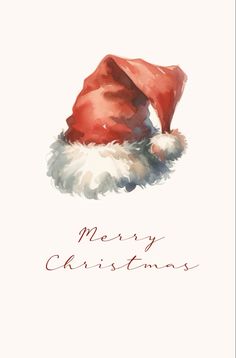 a watercolor painting of a santa claus hat with merry christmas written on the side