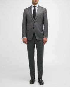 Find CANALI 150s Wool Tic Suit on Editorialist. Canali suit in twotone tic weave Modern fit 150s luxury wool twill Made in Italy Jacket: Notched lapels; buttonhole at left lapel Twobutton closure Chest welt pocket Hip flap pockets Unfinished sleeves Doublevented back Trousers: Regular rise Flat front Side slip pockets Back welt pockets Full length Straight legs Unfinished hem to be tailored to desired length Business Suit With Concealed Placket In Suiting Fabric, Tailored Suits With Pressed Crease For Business Meetings, Tailored Suit With Pressed Crease For Business Meetings, Wool Suits With Suit Collar For Business Meetings, Luxury Business Casual Suits With Welt Pockets, Timeless Single-breasted Suits For Business Meetings, Luxury Notch Lapel Suits For Business Meetings, Timeless Wool Suits For Business Meetings, Tailored Timeless Suit For Business Meetings