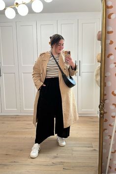 Diana Dares, Boyfriend Shirt Outfits, Office Wear Women Work Outfits, Minimalist Winter Outfit, Striped Boyfriend Shirt, Plus Size Trench Coat, Frock And Frill, Trench Coat Outfit