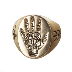 TALK TO THE WITCH HAND Ceremonial Symbolic Hand Cast Rings, Symbolic Engraved Promise Ring, Symbolic Round Hand Cast Signet Ring, Symbolic Etched Signet Ring, Spiritual Brass Engraved Ring, Symbolic Signet Ring As Gift, Witch Museum, Luck Symbols, Claw Jewelry