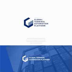 the global terminal platform logo is shown on top of a building and below it are containers