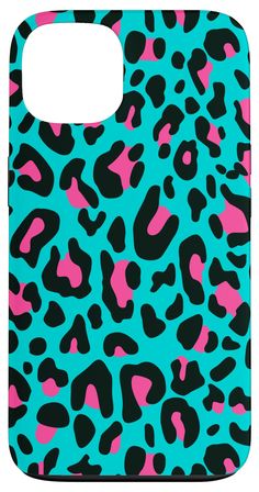 a blue and pink leopard print phone case