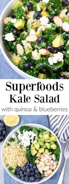 this superfoods kale salad is loaded with quinoa and blueberries