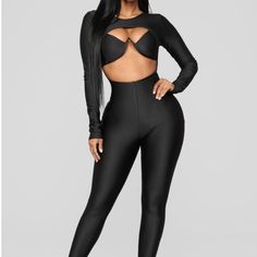 Cutout Jumpsuit. Size Xs New With Tags Black High Waist Jumpsuit For Club, Sleek Black Jumpsuits For Night Out, Sleek Black Unitard For Parties, Chic Black Unitard For Night Out, Cutout Jumpsuit, Fashion Nova Pants, Black Jumpsuit, Fashion Nova, Pant Jumpsuit