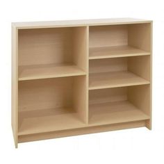 a bookcase with three shelves and no doors on the front, two are empty