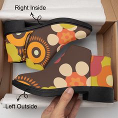 Retro Flower Power Shoe Boot, Trendy 70s Style Retro Multicolor Boots With Round Toe, Retro Multicolor Round Toe Boots, Retro High-top Boots With Rubber Sole, Retro Summer Boots With Round Toe, Retro Round Toe Summer Boots, Retro Brown Boots For Spring, Brown Retro Boots For Spring, 70s Style Men, Mid Century Modern Office