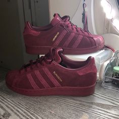 Comes From A Smoke And Pet Free House Hold. Worm 3 Times. Practically Brand New. No Box Price Can Be Negotiated Suede Adidas, 90 Shoes, Superstar Adidas, Special Shoes, Burgundy Sneakers, Adidas Superstars, Shoe Wishlist, Adidas Trainers, Chunky Shoes