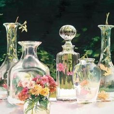 a painting of vases and flowers on a table