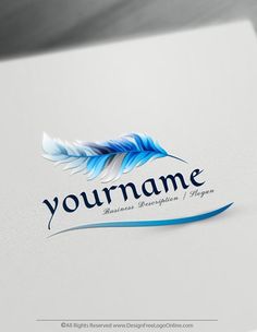 blue and white feather logo design with the words your name on it's side