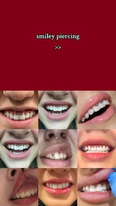 many different images of teeth with whitening on them and the words smile piercing above them